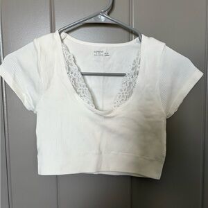Aerie Cream Lace Accent Crop Top